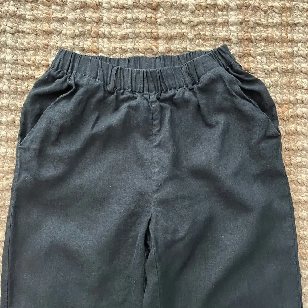 Quince 100% European Linen Pants Black Size S Pull On Crop Ankle Coastal Resort
